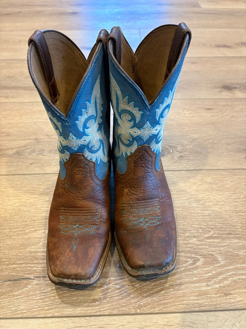 Ariat Brown Leather & Blue Embroidered Kids' Cowboy Boots